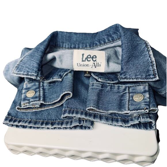 Lee Union Alls Jumpsuit Sz Small Blue Light Denim Modern Retro Overalls Utility - Picture 8 of 11